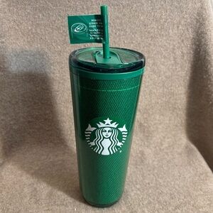 STARBUCKS Green Apron Hot/Cold Tumbler with Straw 24 oz Limited Edition NEW